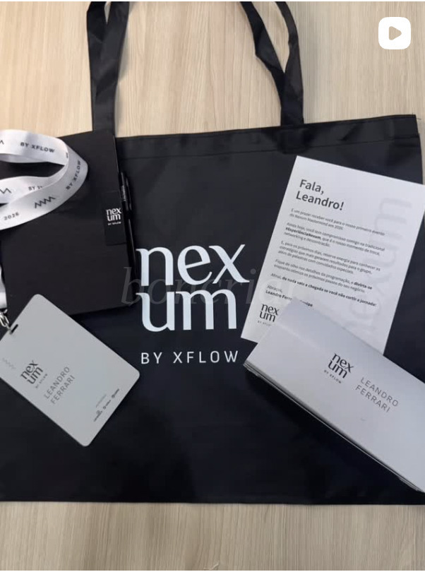 Kit corporativo Nexum com sacola, crachá, caderno e carta de boas-vindas