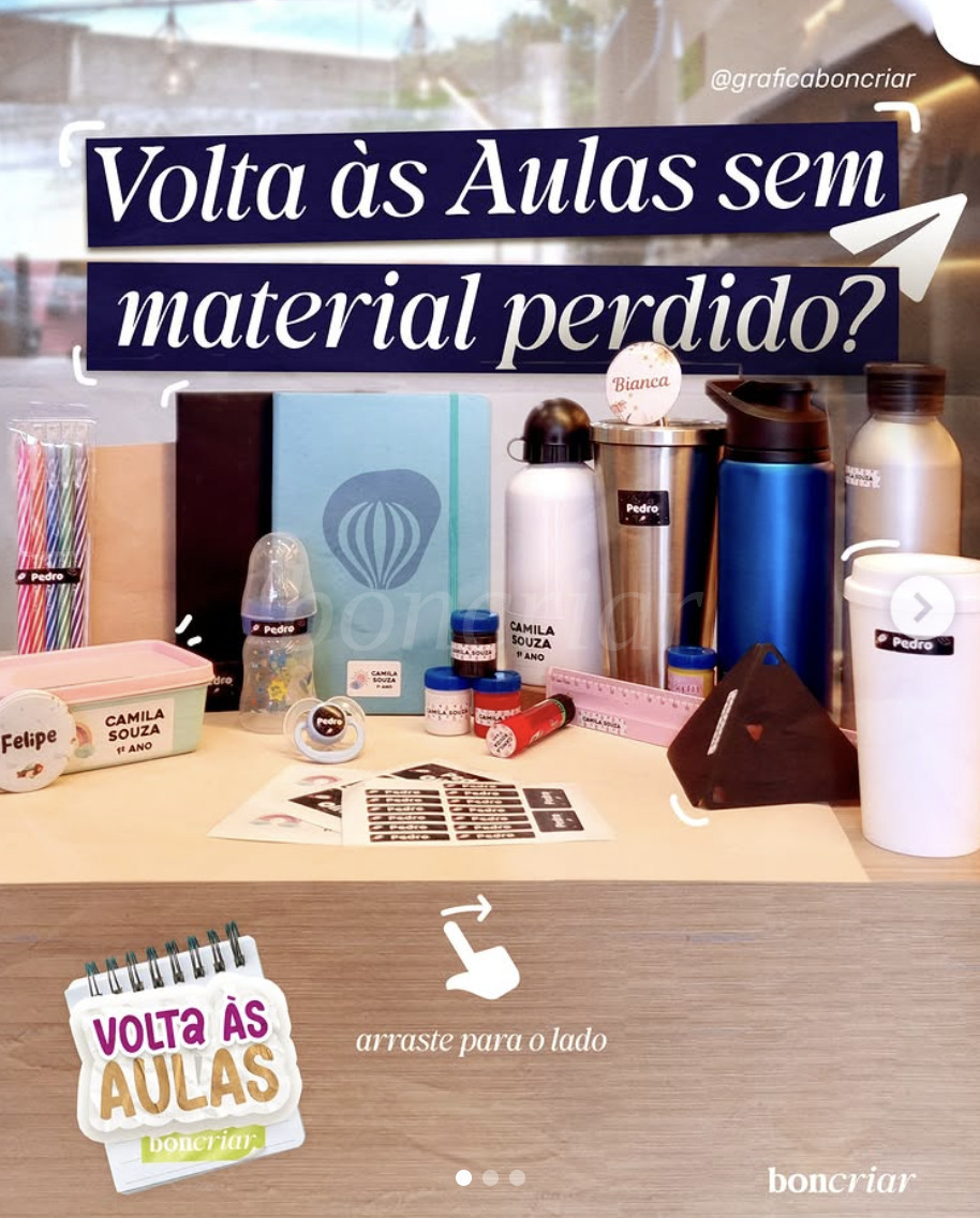 Kit volta às aulas personalizado com garrafas, potes e etiquetas